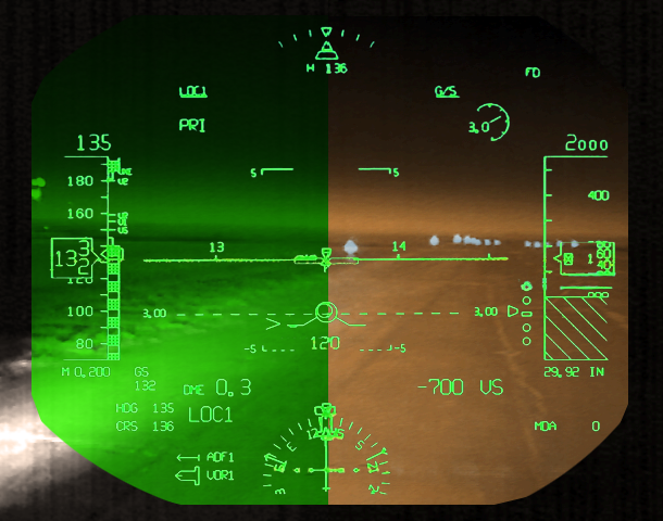 Моделирование работы монохромного и цветного ИЛС при отображении цифрошкальной и мультиспектральной видеоинформации (видимый диапазон + тепловизор) при рулёжке ночью